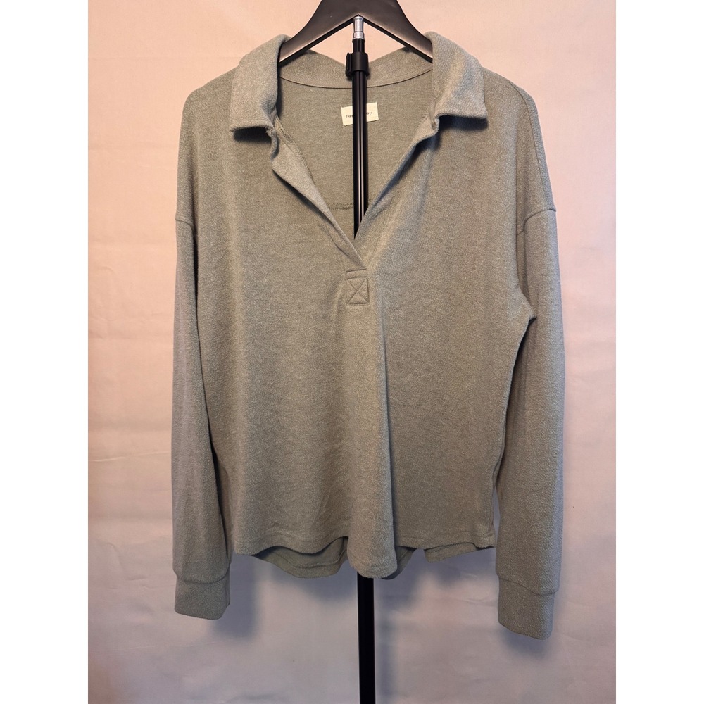 Thread & Supply Taylor Johnny Collar Pullover Large Forest Heather MSRP $58